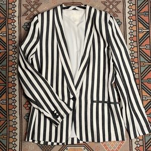 H&M Black and White Striped Blazer Size: 6